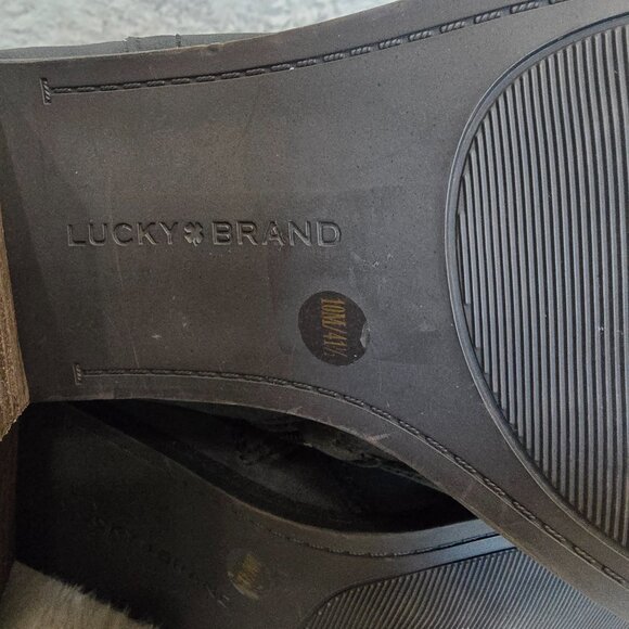 Lucky Brand Panally Leather Side Dip Block Heel Ankle Booties Women's Size 10 - Picture 6 of 9